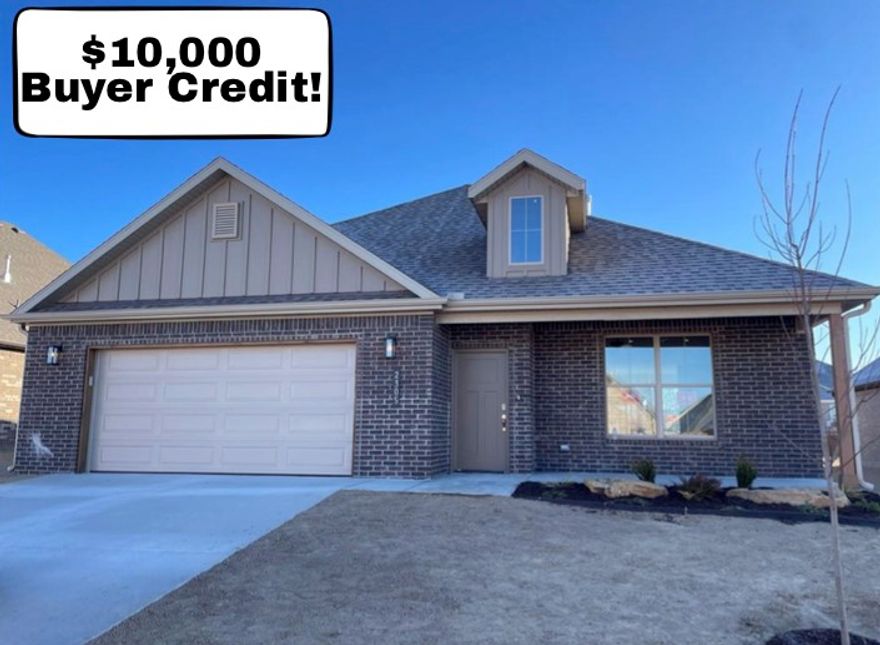 Beautiful New Construction Home in Heritage Ranch Subdivision! This 2,012 SF home has 3 bedrooms, bonus room on 2nd level, spacious open living, abundant storage, and large covered patio. Entry open into the living space, open layout is great for everyday and entertaining, with lots of natural light throughout. Gorgeous LVP flooring throughout the living areas. Living room features a beautiful fireplace feature. The kitchen is the heart of the home with great workspace, counter seating, large pantry, and open to a large dining room. Dining room has access to the covered patio and backyard space. The primary suite is a spacious and relaxing retreat with attached bath featuring a shower, soaking tub, and WIC. Upstairs is a large bonus room, a great second living space, playroom or media room! 2 car garage. Located next to Schools, Aquatic Center, and Parks. Nearby John Brown University and Historic Downtown. Homes contracted now through 12/30 will receive Blinds & Frigidaire Refrigerator at no additional cost!