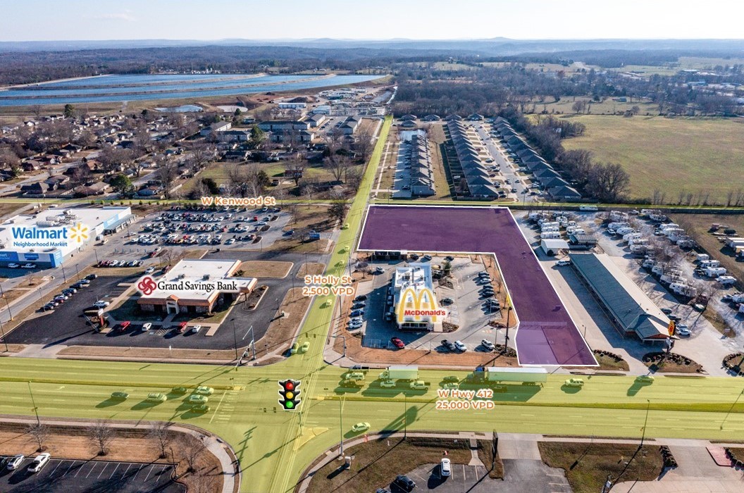 Pad-ready site ideal for development. Water detention completed and all utilities on-site. Adjacent to McDonald's at traffic light corner on main thoroughfare (Hwy 412 – 25,000 VPD). Ideal site for anchored strip center or hotel development. 0.4 miles to Cherokee Casino