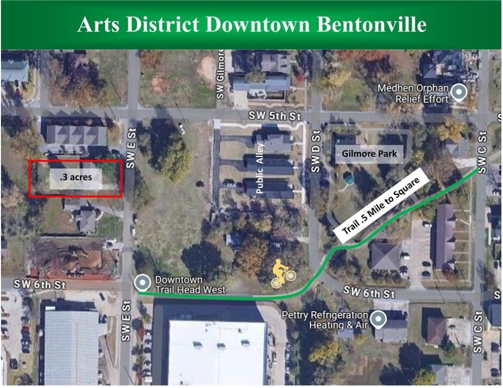 Amazing lot in Downtown Bentonville ready for development. A Developers Dream! Property has been rezoned to RC-2. This lot is located between the square and the current old Walmart Home Office, which Blue Crane announced they purchased and are redeveloping. There are several great restaurant, shops and pubs in the area. The Greenway Trail near Gilmore Park is less than 100' away.