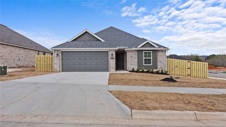 Seller Paid Closing Costs and Full Fence if Contracted By June 30, 2025! Welcome to the Springs, a charming one-story ranch style home perfectly balanced between privacy and communal living space. This floor plan is 1,445 sqft and features a split layout with 3 bedrooms, 2 bathrooms, and a finished 2 car garage. After entering your home from the covered front porch, you and your guests will be welcomed by a beautiful entry hallway into an open concept living room, dining room, and kitchen. This space will be perfect for entertaining in any scenario as it allows you to interact with everyone in the space from the same spot. Whether it’s pizza and movie night with your family or the home is packed for the holidays, the Springs is designed to do it all. This welcoming social space is paired with the solitude of a split home layout, which gives you and your family a sense of privacy with bedrooms on either side of the floorplan.