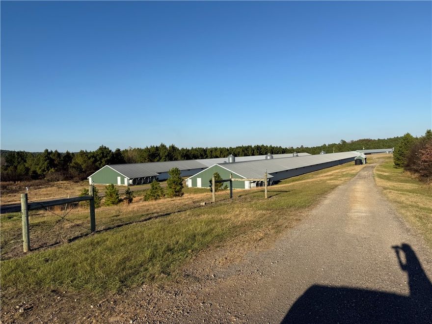 Discover a well-maintained and fully operational pullet farm. This farm offers a true turnkey setup ideal for both new growers and experienced operators looking to expand. The farm features five pullet houses—three 40x400 houses built in 2004 and two 40x600 houses built in 2015. The property operates on city water with two wells serving as backup, and it is connected to natural gas for enhanced energy efficiency. Additional improvements include a 40x32 litter barn for organized storage, two 5,000-gallon holding tanks, and two backup generators (80 kW and 75 kW) that ensure uninterrupted power during rural electrical outages. The farm also includes an incinerator for compliant mortality disposal and a 12x24 office with a bathroom. Pullet farms provide consistent income since growers are paid by the square footage of the houses, making this a stable and reliable investment. This property is fully equipped for profitable long-term pullet production and ready for its next owner.