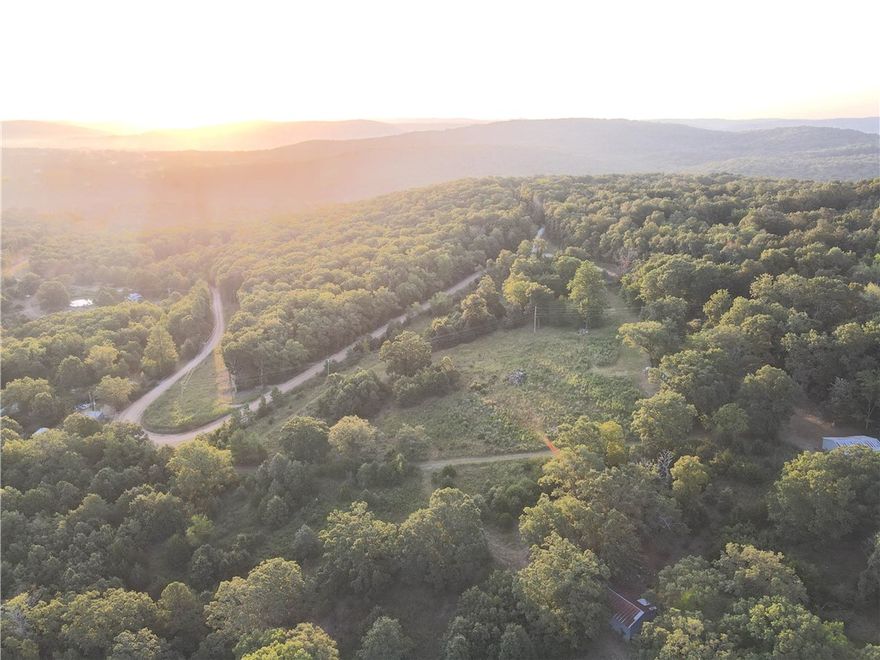 This remarkable property offers panoramic views of the Ozark mountains and is equipped with ready-to-use utilities. Gated entrance leads to an area primed for home site development with breathtaking vistas. Property has been improved with high-speed fiber internet (1G), rural water with five outdoor freeze-proof spigots, a newly installed septic system capable of supporting two homes, and a new (filled) 500 gallon propane tank. Existing hunting cabin is not plumbed and considered a tear-down (AS-IS). The landscape is a perfect blend of open fields and standing timber, providing ample opportunities to homestead, enjoy nature, and observe wildlife. Well-kept trails meander through the property, guiding you to two hay barns and an old cellar. As you explore the wooded areas, you'll discover several seasonal creeks and stunning rock formations. This property is brimming with potential, offering a wealth of opportunities. 30 minutes to Buffalo National River and 50 minutes to Fayetteville/Springdale.