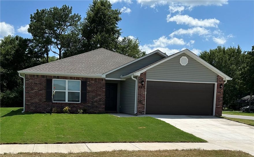 Welcome to 2871 W Emil Drive in Fayetteville! This nearly new 3-bedroom, 2-bath home offers an open-concept layout with stylish finishes throughout. The kitchen features granite countertops and flows seamlessly into the living and dining areas, making it ideal for everyday living and entertaining. The primary suite includes a walk-in shower and generous closet space, while two additional bedrooms provide flexibility for guests or a home office. Situated on a corner lot with an attached garage, this home is conveniently located near schools, shopping, and all that Fayetteville has to offer.  Agent Owned
