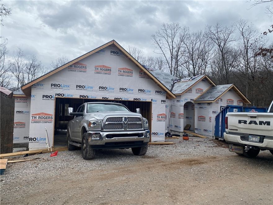 Beautiful new construction by Elite Thomas Homes situated on a spacious double lot on Bella Vista’s east side. Get under contract early to lock in pricing and personalize select finishes and upgrades. Photos shown are of a similar home; final finishes may vary. Estimated completion is early March 2026.
This one-level home features an open-concept layout with 11’ ceilings in the main living area, a stacked-stone vent-free fireplace, and a walk-in pantry just off the kitchen. The floor plan includes 4 bedrooms and 2 bathrooms, along with an oversized 2-car garage. Wood flooring is planned for the main living areas, hallways, and primary suite (including the closet), with carpet in bedrooms 2, 3, and 4. The primary bath offers a dual vanity, an expanded tiled shower with two shower heads, and a linen closet (no tub). Enjoy outdoor living on the covered deck located just off the living room. Contact me for a list of current finishes and available upgrades.