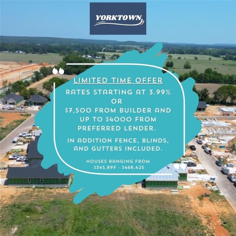 Pea Ridge boasts a variety of activities, all set against the town's scenic beauty. With abundant outdoor recreation, a strong community atmosphere, and affordable living, Pea Ridge stands out as one of Northwest Arkansas' top emerging communities.Step into the Falcon Plan, where LVP flooring spans the living spaces and every detail is thoughtfully designed, from tiled showers to premium 3CM granite countertops throughout. The utility room, with striking decorative tiles, offers direct access to the primary bedroom, making laundry effortless. The primary bedroom serves as a serene retreat, featuring exposed wood beams and large windows that fill the space with natural light. A cozy nook in the living room adds functionality, ideal as a study.The open-concept layout seamlessly connects the kitchen, dining, and living areas, flowing into a covered back patio. For a limited time rates starting at 3.99% OR $7,500 from builder & up to $4K from preferred lender.