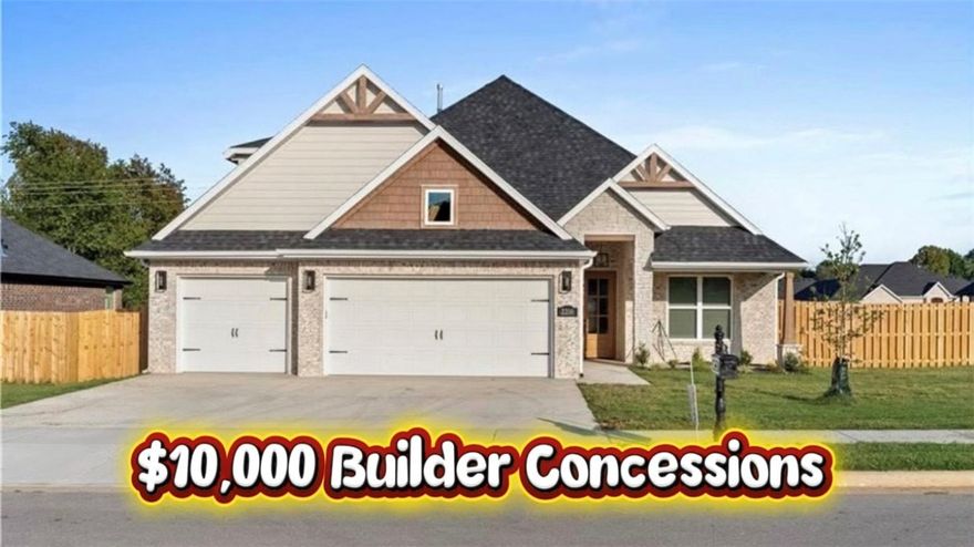 Welcome to the Jennifer Plan! This beautiful 2,696 sq. ft. home features 4 spacious bedrooms and 3.5
 bathrooms, ideally located next to Pea Ridge Schools. Step into a bright and inviting living room with
 vaulted ceilings and an open-concept layout that flows seamlessly into the kitchen. The kitchen includes a walk-in pantry and a cozy breakfast nook, perfect for casual dining. The primary suite is thoughtfully designed to offer privacy, featuring direct access from the master closet to the utility room giving you both convenience and seclusion. Also located on the main floor is a secondary bedroom, ideal for guests or a home office. Upstairs, you'll find two additional bedrooms with a shared full bathroom, providing plenty of space for family or visitors. Additional highlights include a 3-car garage and covered front and back patios perfect for relaxing or entertaining outdoors.