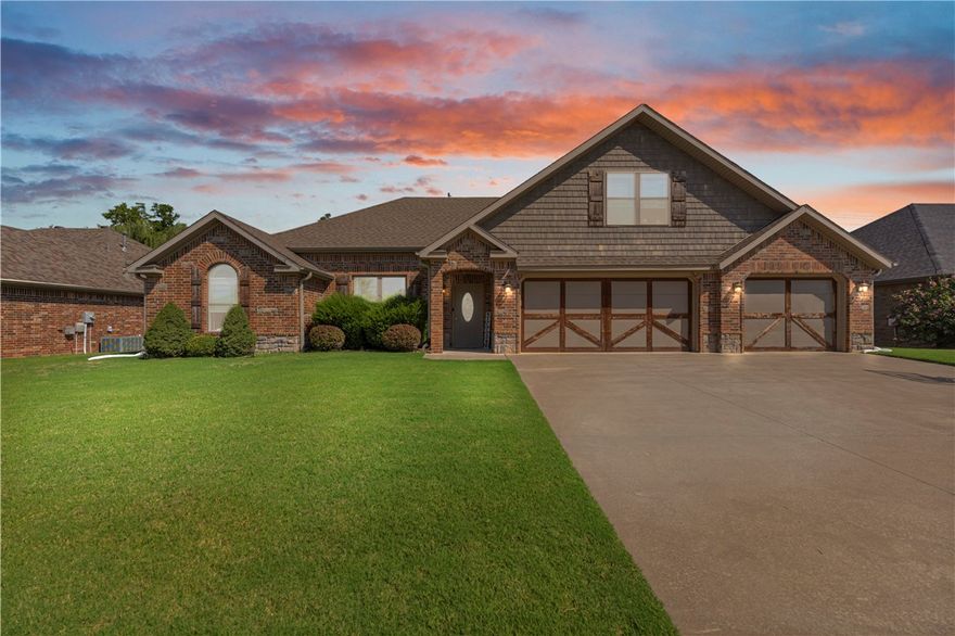 Centrally located between Bentonville and Fayetteville, this home offers unmatched convenience with quick access to all of Northwest Arkansas. Inside, you'll find a spacious living area with arched doorways and a see-through fireplace, a well-maintained kitchen with granite countertops, stainless appliances, and an eat-in dining space. The large primary suite features walk-in closets and an en-suite bath, while a second-floor bedroom with its own bath provides extra flexibility. Additional highlights include a 3-car garage, ample storage, and access to a neighborhood park and pool just steps away. Don't miss this opportunity to call this beautiful property home.