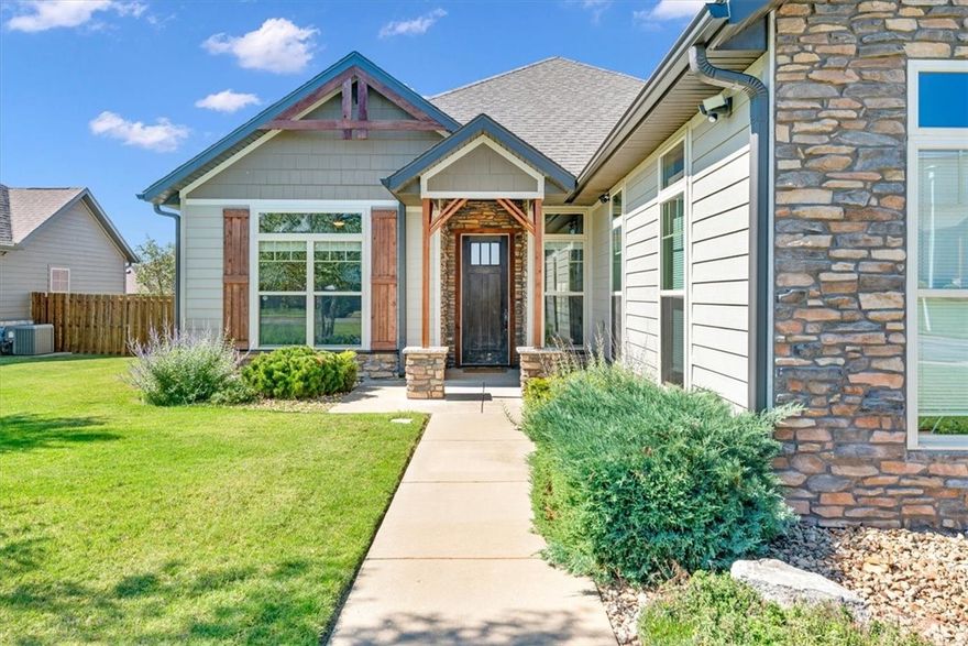 Don't miss this stunning contemporary home in the highly sought-after Big Sky Subdivision! This 4-bedroom, 3-bath beauty offers nearly 2,800 sq ft of thoughtfully designed living space with a split floor plan, open concept layout, and modern finishes throughout. The gourmet kitchen features granite countertops, gas cooktop, built-in appliances, and a spacious pantry. Enjoy the comfort of smart home technology, LED lighting, and a cozy gas fireplace in the family room. The private primary suite includes a luxurious bath with a soaking tub, walk-in shower, and oversized closet. Step outside to the covered patio overlooking a fenced backyard—perfect for entertaining or relaxing. Additional features include a 3-car garage, central vacuum, on-demand gas water heater, and energy-efficient windows. Conveniently located near Bentonville schools, trails, shopping, and dining—this home blends comfort, style, and location beautifully! Bonus: $6000 Preferred Lender Credit for qualified buyers with First Colony Mortgage.