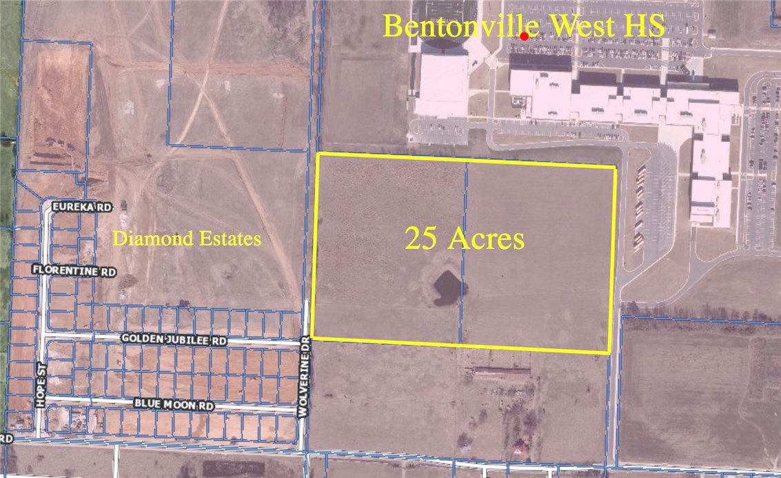 Amazing development opportunity, 25 Acres next to Bentonville West HS. New subdivisions are all around this property. Property is adjacent to Diamond Estates subdivision.