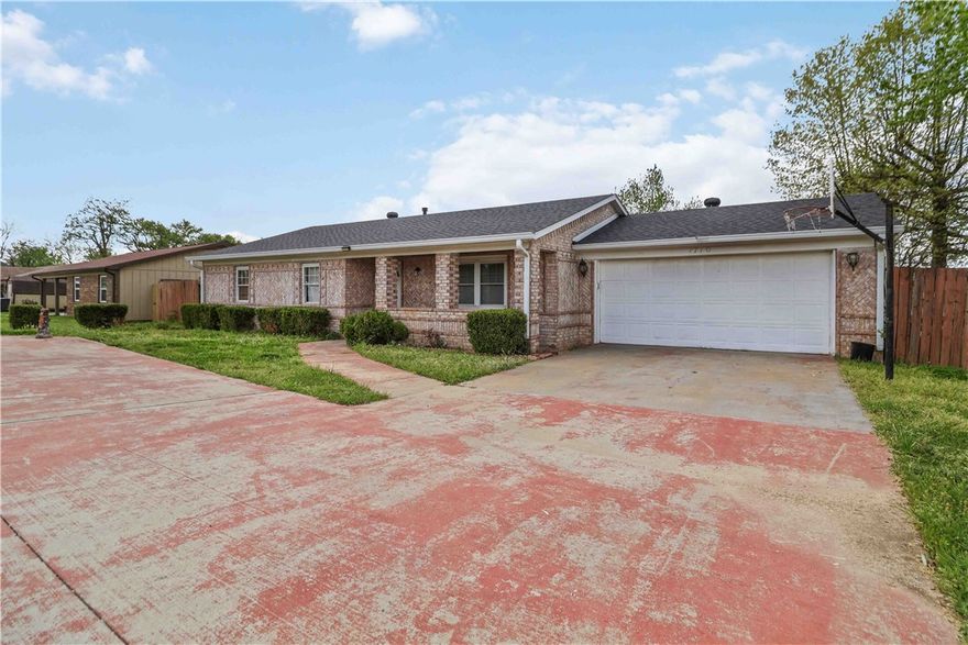 Light fixer-upper. 3 bedroom, 2 bathroom home with an open layout, attached 2-car garage, and circular driveway. Features include tile and laminate flooring, and a spacious lot in an established subdivision. The property is being sold as-is and requires window and screen repair, paint, rear siding repair, cosmetic updates, and deep cleaning.  Roof is about 4 years old and HVAC/Water Heater age is unknown. Ideal opportunity for investors or buyers looking to add value and build sweat equity. Must be a strong cash buyer as foreclosure date is 04/26/26. Conveniently located near schools with easy access to main roads and a short drive to Rogers amenities.