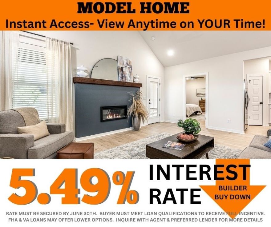 MODEL HOME that perfectly showcases the style, quality, and luxurious features you can expect in your dream home. 5.49% INTEREST RATE/BUILDER BUY DOWN & fence, blinds and gutters included! Discover your dream home in the new neighborhood- Jacob's Crossing. Caden plan with 1 level, garage on the right & West facing! 13 ft ceilings in the living and dining, linear electric fireplace, LVP flooring throughout the main living areas & primary bedroom, quartz countertops & more. Chef's kitchen boasting frigidaire stainless steel appliances, gas range, pantry, quartz countertops, bar pull handles, large island & gorgeous backsplash. Luxurious primary bedroom features abundant natural light, while the spa-like primary bathroom offers a walk-in shower, double sinks, tub & spacious walk-in closets. Additional features include two large secondary bedrooms & a functional laundry room. Nestled on a generous lot with covered patio that overlooks the sodded, fully fenced backyard. Sturdy concrete siding and brick!