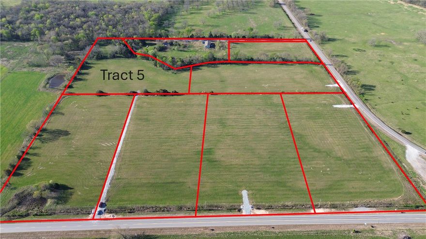 Tract 5 is located off of HWY 102 in western Benton County.  Upon finalization of the survey/plat, Tract 5 will be 6.13 m/l acres.  An access easement is being finalized providing access to the tract off of HWY 102.  This tract is situated south of tracts 3 and 4.  It provides for a rural peaceful setting but with the convienent access to Gravette, Siloam Springs, Decatur and the rest of NWA.