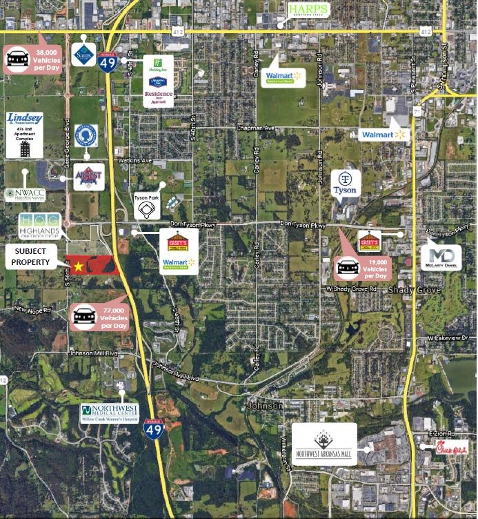 Prime commercial development property with I-49 frontage and Gene George Blvd frontage. Zoned C5. Possibilities are endless for this piece of property. Call today for additional information.