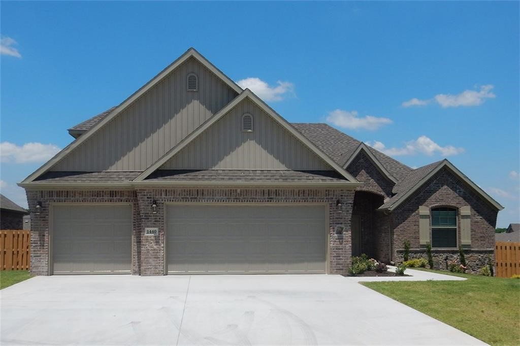 4 bed + bonus, 2.5 bath, 3 car garage in established neighborhood in Centerton! Built by the award winning Homes by Roth, this home will include front-up lighting, sod yards with front landscaping, complete guttering, privacy fenced backyard, under eve electrical outlets for holiday lighting in the front of the home, and that's just the outside! Come inside and see 2cm granite with under mount sink in kitchen, granite vanity tops in bathrooms, 18" tile in wet areas hardwood flooring in entry, living room and hallways. Split floor plan offering privacy to the master of the house!