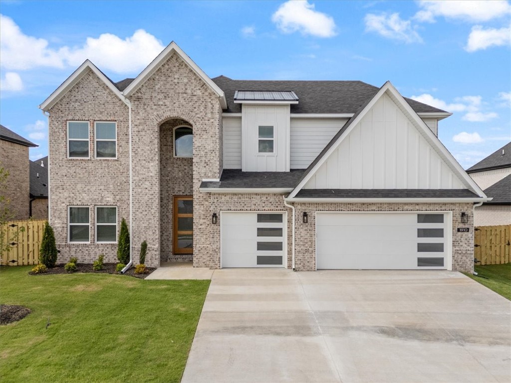 SOUTH FACING AND MOVE IN READY! Discover your dream home in the highly sought-after Silver Leaf Estates! This beautiful "Victoria" floor plan offers 4 spacious bedrooms & 3 modern bathrooms, all just 15 minutes from downtown Bentonville & the new Walmart Home Office. Enjoy convenient access to XNA Airport, located less than 10 minutes away. The heart of the home features upgraded lighting, elegant quartz countertops, custom cabinets, a large kitchen island, & stainless steel appliances, including a gas cooktop. Engineered wood flooring flows throughout the common areas & primary bedroom, adding warmth & style. Cozy up by the fireplace in the inviting living room or spend your evenings on the covered back patio. Set in a vibrant community, residents will enjoy future amenities including a serene pond with walking trails, a clubhouse, & a refreshing pool in phase 2.