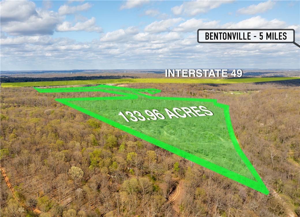 This 133.96-acre mixed-use property is a fantastic opportunity for anyone looking for acreage in a prime location. With over 1000 feet of frontage on Interstate 49, this property has great commercial potential and high visibility. The land has already been logged, making it ready for development or your own mountain biking trail system. With a mere 4 minute drive to Coler Mountain Bike Trails and 10 mins to Downtown Bentonville, this property is the perfect place for peace and quiet while still being close to city amenities.
There are multiple build locations on the property with exceptional views, adding to the appeal of this parcel. The seller is willing to consider subdividing the land, providing even more options for potential buyers. Don't miss out on this opportunity to own a piece of prime real estate with endless possibilities.