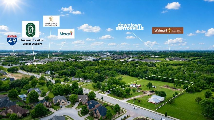 Exceptional opportunity with approximately 5(+/-) acres offering strong development potential in one of the area’s fastest-growing corridors, located less than 1 minute from the proposed Ozark United Soccer Stadium. Currently zoned T2: Agricultural, the property presents opportunities for future rezoning and redevelopment and sits just 2 minutes from Pinnacle Hills Promenade, less than 5 minutes to I-49 which sees approx +120,000 VPD, and near major attractions including the Walmart AMP. The site features a 3,000(+/-) SF warehouse with approximately 2,000 SF of garage space with two drive-in doors and about 1,000 SF of finished living space, along with an additional 1,885(+/-) SF home. Infrastructure includes separate septic systems for both structures, public water servicing the property, well water available for landscaping, sewer access approximately 185 ft to the east, and 335 feet of road frontage along Perry Rd, making this an exceptional opportunity for developers and investors in a rapidly growing area.