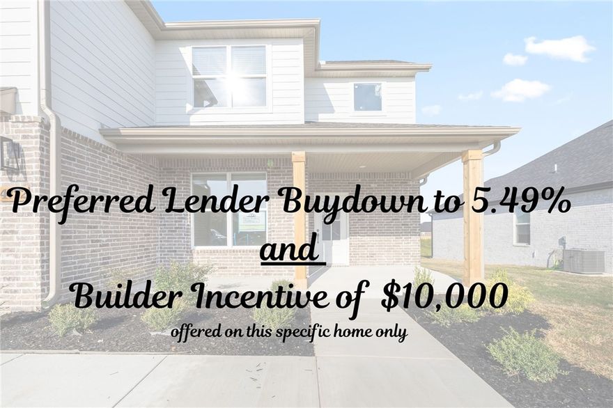 PREFERRED LENDER RATE BUYDOWN and 10K BUILDER INCENTIVE!
Welcome to Spring Creek Farms, located in the heart of Northwest Arkansas (Cave Springs/Elm Springs). There is something for everyone! A pool, playground & walking trails will be coming in phase 3. Shaw Elementary is just steps away. Enjoy pickleball, tennis, walking trails & more at nearby Shaw Park. Hurry to pick your favorite floor plan, lot & finishes. Call for more details & options available.


The Bellingham Plan is a two-level, 5-bed (or 4 beds with a BONUS), flex/office space & a 2 1/2 bath layout designed with modern living in mind. Features include: 3 car garage, open floor plan, vaulted ceiling with beams, mud bench, gas log fireplace, soft close custom cabinets to the ceiling, gas range with fully vented hood, built-in microwave, a butler's pantry plus a walk-in pantry in the kitchen. The primary suite is on the main level and features a walk-in shower & a free-standing bathtub for the ultimate spa-like experience.