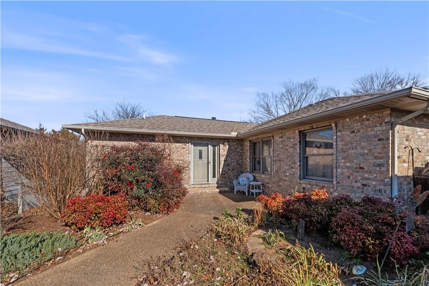 From the moment you arrive, you’ll appreciate the oversized driveway and private two-car garage, offering ample parking and storage — a rare bonus in townhome living. Step through the gated entry into a peaceful, landscaped courtyard, complete with a charming fountain that sets a tranquil tone and creates a true sense of arrival. Inside, the home opens to a spacious, light-filled layout designed for both everyday comfort and entertaining. The kitchen anchors the living space with a large peninsula for seating, abundant cabinetry, and clear sight-lines into the living area. The living room features vaulted ceilings, oversized windows, and a cozy wood-burning stove, creating warmth, character, and a welcoming atmosphere year-round. $125/month Condo dues include water, sewer, trash,exterior maintenance and landscaping. Lovely landscaping and private deck. Close to golf and Tablerock Lake. Stand up crawl space available for shop area.