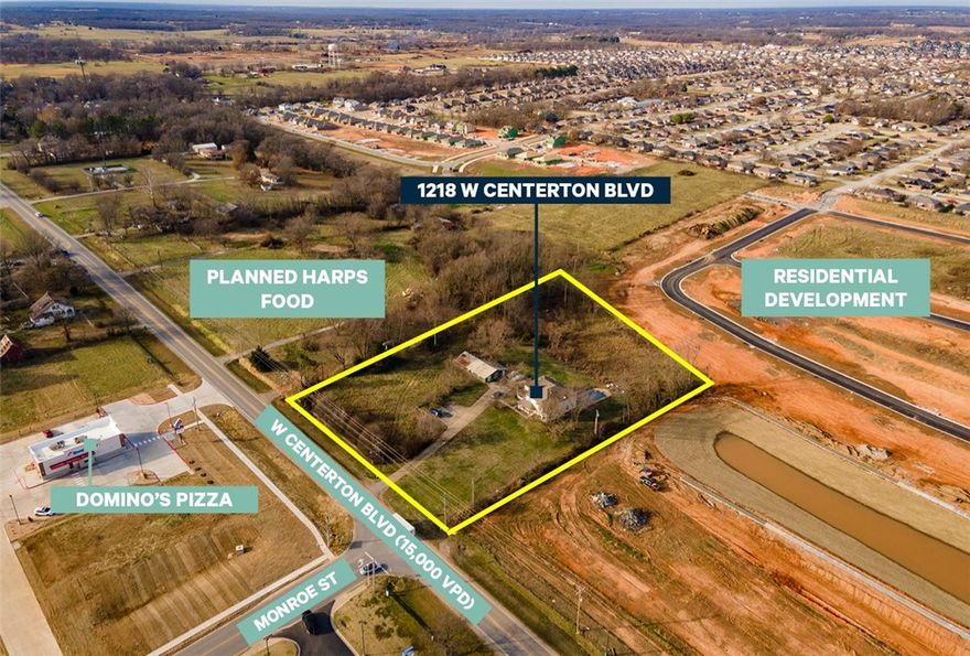 ±2.5-acre desirable land tract for sale in Centerton, AR. This property is zoned A-1 and has utilities on site, and fronts W Centerton Blvd which sees 15,000 vehicles per day. This is an excellent site for neighborhood retail services as it is adjacent to a planned Harps Food Store and is located in an area seeing active development. Please do not text to schedule showing.