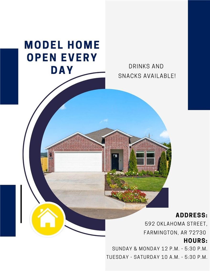 The Lovely Lakeway Plan in Wagon Wheel Phase 2, in Farmington, Arkansas! Each home in Wagon Wheel is meticulously crafted with attention to detail, creating a space that feels both luxurious and welcoming. From the moment you walk through the door, you'll be greeted by modern features and spacious a layout that caters to every lifestyle. This plan includes 4 bedrooms, 3 Bathrooms, and a fabulous study! These homes boast premium finishes and thoughtful designs, ensuring that you'll be stepping inside your own personal oasis. These homes will be complete with LVP flooring throughout and wood shelving in all closets, pantry, and utility room. The kitchen will have quartz kitchen counters, 36-inch cabinets, and stainless-steel appliances! Home will have a Garage Door Opener. Primary bath will have quartz countertops, double sinks, and an oversized walk-in shower. Each home comes with 4-sided brick! Homes will be 4-sided Brick with Hardie® per plan. NO SHUTTERS. Taxes and Parcel TBD.