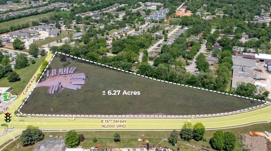 Favorable (flat) terrain for site development.  Site can be subdivided.  Access opportunities from both E 15th St & Curtis Ave.  Urban Thoroughfare zoning allows for an extensive number of uses (grocery, retail, restaurants, services, etc.).  Future 15th St exit and overpass planned for I-49 which will allow easy access.  Multiple new residential developments in the immediate area.