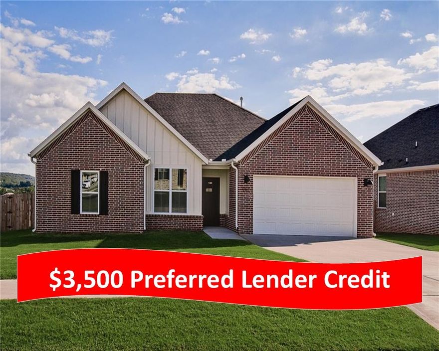 $3,500 Preferred Lender Credit! Welcome to this stunning 4BR/2BA - 1,761 SF home in the heart of Prairie Grove. This thoughtfully designed home offers modern style with every comfort. The split bedroom layout features luxury vinyl plank flooring throughout with a spacious open living area. The beautifully designed kitchen offers granite countertops, stainless steel appliances, pantry, and ample cabinet space. With an annual HOA of just $300 for the 1st year and $200 a year thereafter, you'll enjoy the neighborhood charm of Mountain View Estates while staying close to Fayetteville amenities.