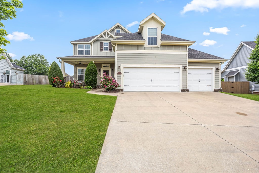 Gorgeous, one owner home in a great neighborhood with community pool, park, trails and more. Spacious layout with large eat-in kitchen, formal dining room, living room, office nook, and bonus room. Hardwood floors in living and dining, soft carpet upstairs. Kitchen features tons of cabinet space, granite counters, farmhouse sink, gas range, and a pantry. 3 car garage. Installed storm shelter. Covered patio and fenced backyard. Well maintained, quality construction in the Bentonville school district and just 5 minutes from Mt Hebron Park!