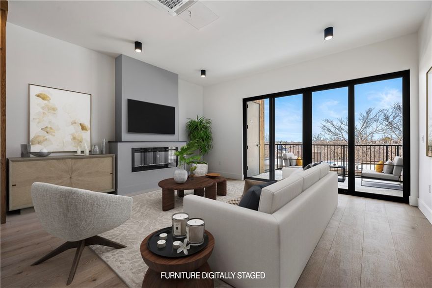 Penthouse living at THE HAVEN. This 1,600sqft penthouse-level residence delivers uncompromising quality, elevated design, and true privacy. Finishes are refined and intentional, paired with an upgraded BOSCH appliance featuring a built-in refrigerator, paneled dishwasher, and top-rated induction range. The kitchen is anchored by striking black leathered granite with a waterfall edge. Double sliders flood the space with natural light while opening to one of two expansive private balconies with sweeping north-facing rooftop views. The flex-room is ideal for a home office or den. The oversized primary suite offers a private morning balcony and a spa-level bath rarely found in condo living, complete with a European wet room, freestanding tub, dual shower heads including rain shower, bench seating, and marble tile that wraps seamlessly from vanity to shower. A private two-car garage, secured building, and elevator-only access to the penthouse level complete this exceptional offering.