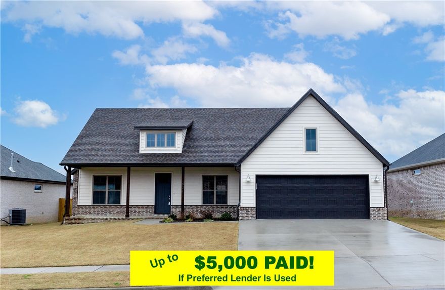 ***Up to $5,000 PAID if preferred Lender is used.*** Nestled in Prairie Grove's Mountain View Estates, close to schools, shopping and the historic Prairie Grove Battlefield Park. This 3BR/2.5BA - 1,793 SF home blends elegance with functionality all on one open level. The living room gives cozy vibes with a gas fireplace, while the luxury vinyl plank flooring throughout makes maintenance easy. A luxurious primary suite includes a bathroom that will make you feel like you are at a spa. There is a large, welcoming covered front porch and huge covered back deck that is perfect for entertaining. Schedule your showing today!