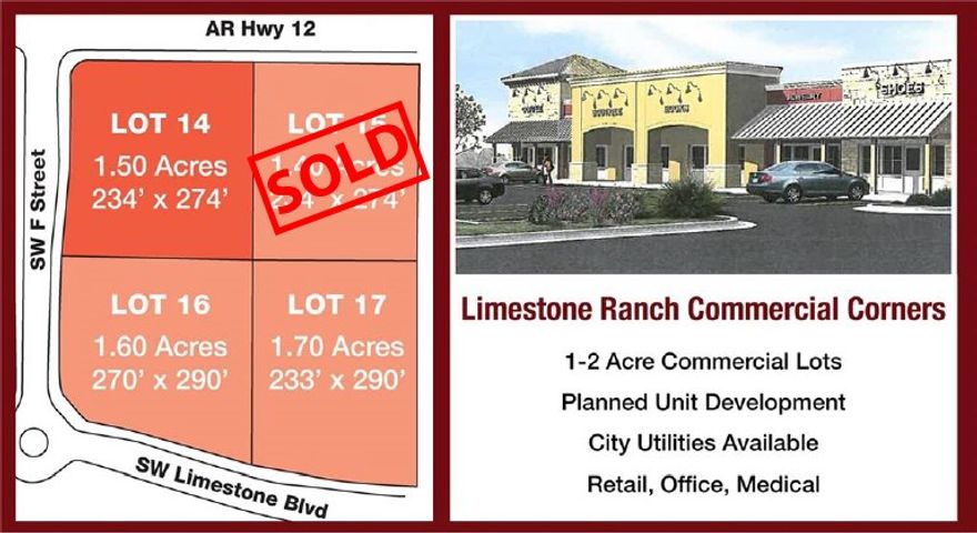 Exceptional location in growing area of Bentonville!! All city utilities on site. Corner of Regional Airport and F Street. Just East of the new Northwest Medical Clinic. Perfect location for retail or professional office space. Ready to build! See additional ML# 1086558, 1085856, 1085858.