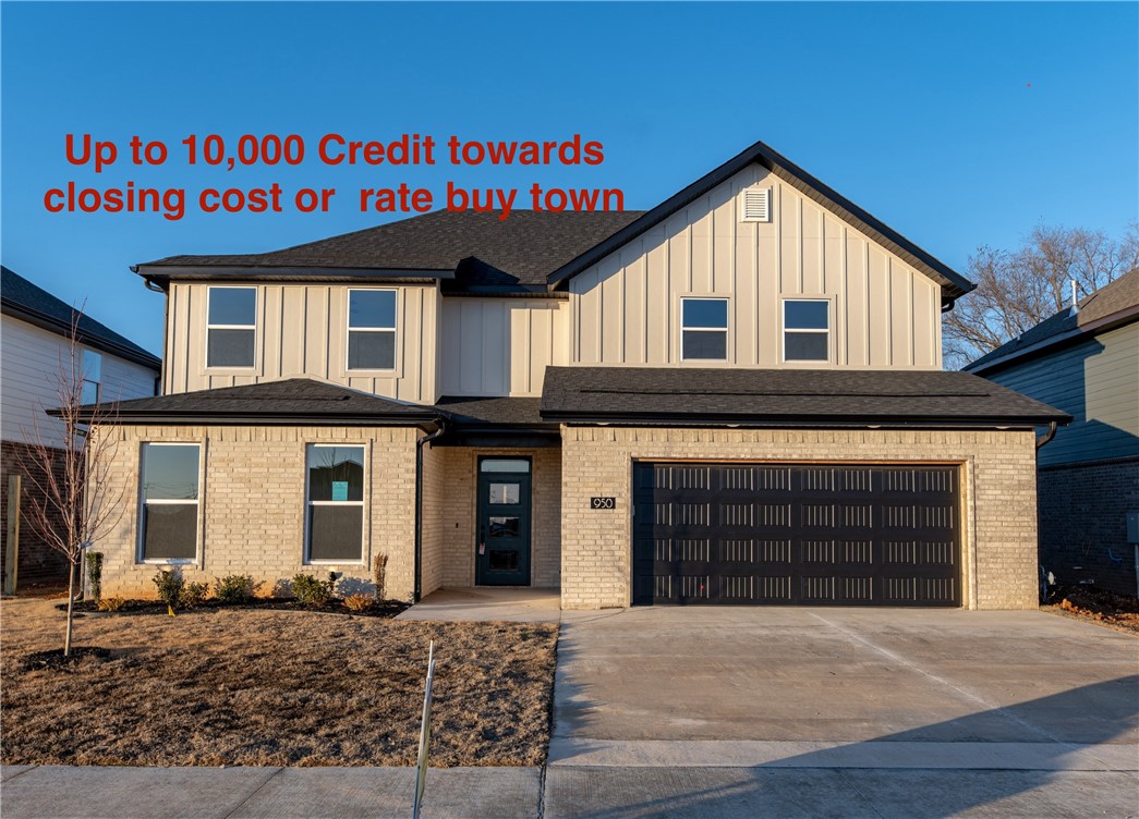 This beautiful new construction home is located in Paradise Park Sub Division, which is at the heart of city of Centerton. Walking distance to both Gamble Elementary and Bentonville West High Schools. This home features a convenient floor plan with upgrades like vaulted ceilings, Tiled showers, quartz counter tops, LVP throughout the main level, kitchen cupboards all the way to the ceiling, power vent in the kitchen with oversized pantry, and covered patio in the backyard. Perfect sized bedrooms with Study/Yoga room downstairs and also a spacious game/theater room upstairs, which can make a great entertainment space for any family. Several upgrades can be seen throughout the house such as electric fire place, gas drop into patio, EV port in garage are just a few to name.
****** Up to $10,000 towards closing cost or rate buy down. Up to $5,000 from seller and up to $5,000 credit Preferred lender*****