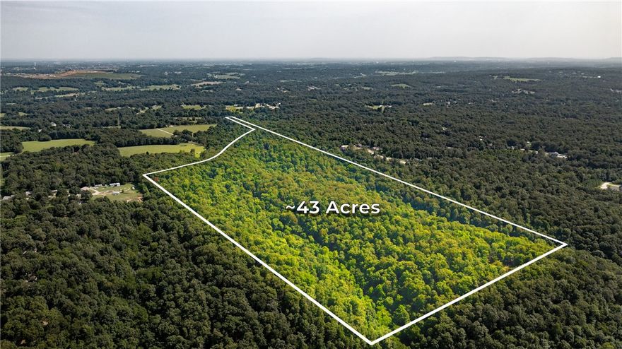 Approximately 42.5 wooded, private acres available near Tontitown and Fayetteville, within the Farmington School District. A portion will be surveyed from an adjacent parcel to provide access. This versatile property is ideal for a private estate or could be subdivided into multiple smaller lots—buyer’s choice. Water, electric, and natural gas are available in the neighboring development to the east. Enjoy peaceful seclusion with the convenience of nearby recreation, shopping, and business hubs. There is also a lot of deer and wildlife on the property. A rare opportunity to own acreage with development potential in a prime location!