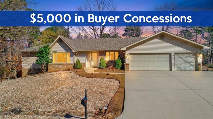 Quality-built custom home by Gene Knight where you can feel the craftsmanship the moment you enter. Spacious living room features built-ins and a cozy propane fireplace. The kitchen offers Corian countertops, cabinets with pull-out drawers, a new glass-front dishwasher, quality appliances, and the refrigerator conveys. Dining area has built-in china cabinet. Relax in the sunroom w/floor-to-ceiling windows overlooking the yard. The primary suite features an impressive 13x13 walk-in closet and a bath w/ custom whirlpool tub and ADA walk-in/roll-in shower. Guest bedroom includes LVP flooring. The 3-car garage offers a 120V-20amp dedicated circuit, side door, and utility sink. Enjoy outdoor living from the deck leading to a pergola-covered entertaining area. Updates: new roof, fence, and sod in 2024. A 50-gallon water heater and 14-SEER HVAC in 2025. Radiant heat shield in attic. If you’re searching for Bella Vista real estate, NWA homes & a unique non-cookie-cutter properties, this one-level custom home is a must see.