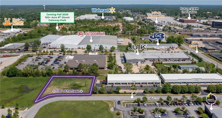 This site is flat, cleared, and ready for immediate development, with all utilities available. Ideally positioned just 0.6 miles from the future home of a new STEM education institution cultivating the next generation of innovators, builders, and entrepreneurs, and only 1.9 miles from the Walmart corporate campus. The property is within walking distance of Osage Park and the expansive new 100-acre 8th Street Gateway Park, offering abundant green space and recreational amenities nearby. The surrounding area boasts a strong roster of national retailers, including Walgreens, Walmart, Starbucks, Culver's, Wendy's, Raising Cane's, Whataburger, and Five Guys Burgers and Fries, among others, ensuring exceptional visibility and consumer traffic for any future development.