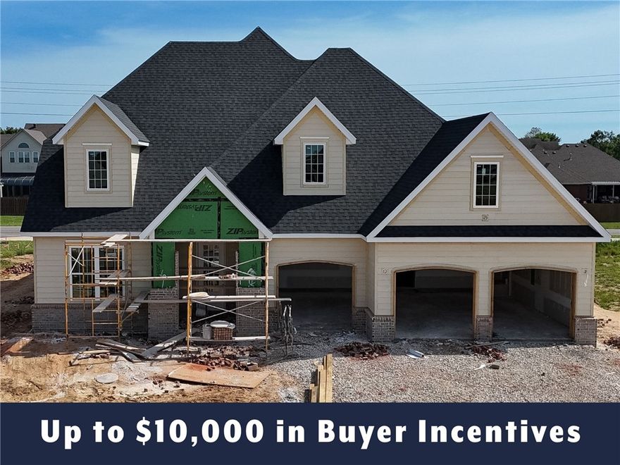 Up to $10,000 in buyer incentives available, including $6,500 from the builder and $3,500 from the preferred lender. These incentives may be used toward closing costs, prepaids, or a rate buydown. The builder portion may also be used as an appliance credit. This home offers a semi-custom opportunity, with certain interior selections still available to change based on the current stage of construction. Located in County Line Square near Shaw Family Park, the home includes a main-level bedroom and full bath off the entry, an open living area with fireplace, covered patio, engineered hardwood floors, and a kitchen with a large island, ceiling-height cabinets, GE Profile stainless appliances, and pantry. The main-level primary suite features a vaulted ceiling, double vanity with centered makeup vanity, walk-in shower, and walk-in closet. Upstairs includes 3 bedrooms and a full bath. Fence, gutters, and blinds are included. A community pool and pavilion are coming soon for residents to enjoy.