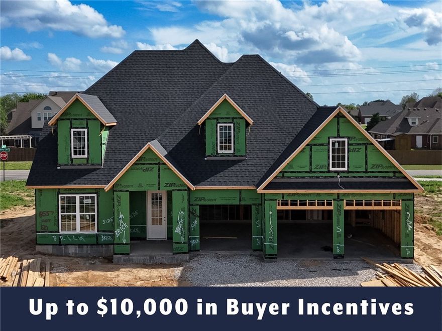 Up to $10,000 in buyer incentives available, including $6,500 from the builder and $3,500 from the preferred lender. These incentives may be used toward closing costs, prepaids, or a rate buydown. The builder portion may also be used as an appliance credit. This home offers a semi-custom opportunity, with certain interior selections still available to change based on the current stage of construction. Located in County Line Square near Shaw Family Park, the home includes a main-level bedroom and full bath off the entry, an open living area with fireplace, covered patio, engineered hardwood floors, and a kitchen with a large island, ceiling-height cabinets, GE Profile stainless appliances, and pantry. The main-level primary suite features a vaulted ceiling, double vanity with centered makeup vanity, walk-in shower, and walk-in closet. Upstairs includes 3 bedrooms and a full bath. Fence, gutters, and blinds are included. A community pool and pavilion are coming soon for residents to enjoy.