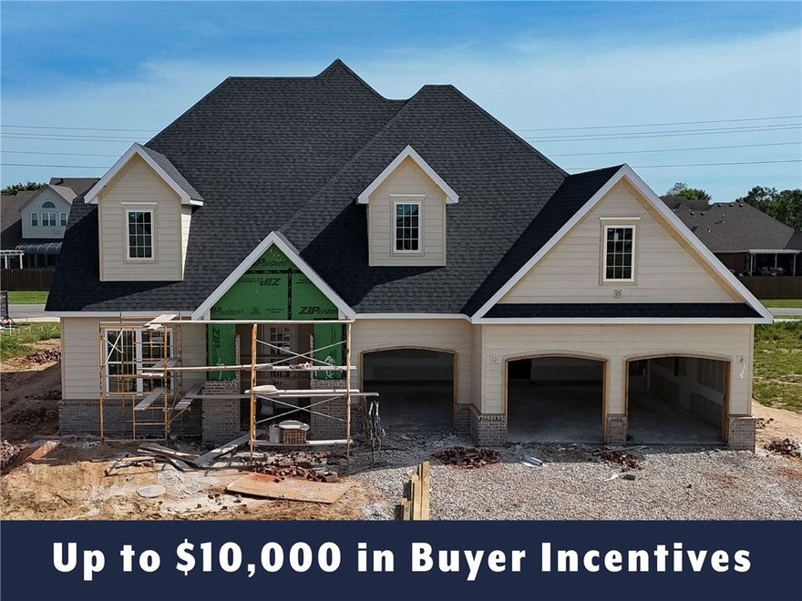 Up to $10,000 in buyer incentives available, including $6,500 from the builder and $3,500 from the preferred lender. These incentives may be used toward closing costs, prepaids, or a rate buydown. The builder portion may also be used as an appliance credit. This home offers a semi-custom opportunity, with certain interior selections still available to change based on the current stage of construction. Located in County Line Square near Shaw Family Park, the home includes a main-level bedroom and full bath off the entry, an open living area with fireplace, covered patio, engineered hardwood floors, and a kitchen with a large island, ceiling-height cabinets, GE Profile stainless appliances, and pantry. The main-level primary suite features a vaulted ceiling, double vanity with centered makeup vanity, walk-in shower, and walk-in closet. Upstairs includes 3 bedrooms and a full bath. Fence, gutters, and blinds are included. A community pool and pavilion are coming soon for residents to enjoy.