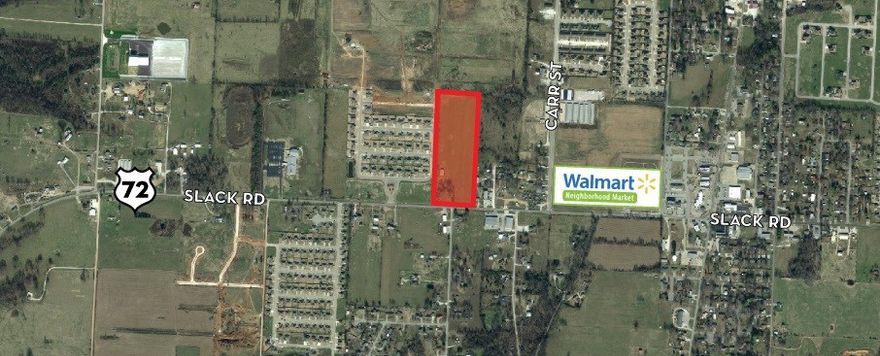 Development opportunity. 465' of frontage on Hwy 72. 7,700 cars per day on Hwy 72. Water and sewer on site. Near Walmart Neighborhood Market