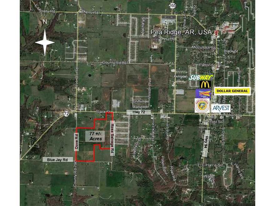 Property is south of Hwy 72 with some frontage on Hwy 72.  Property is between Dove Rd and Ross Salvage Rd with the south boundary being Blue Jay Rd. See map attached.
