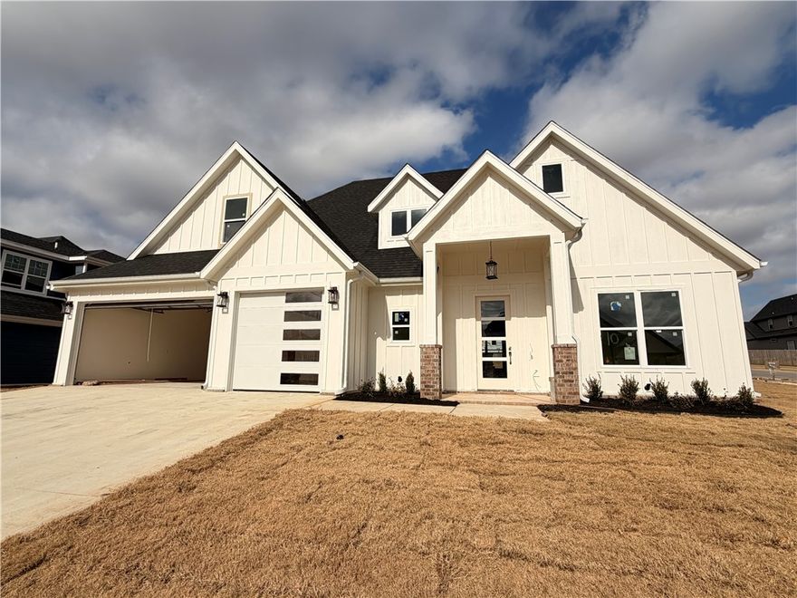 Another quality new construction home is available in the desired Crescent View Subdivision! This home boasts 4 bedrooms, 3.5 bathrooms, bonus room, 3 car garage, and a great layout. Kitchen is equipped with gas cooktop, built-in oven & microwave, large island with waterfall granite, & eat-in dining area that is all open to the living room. Downstairs has the office, primary suite. Bedrooms 2-4, bonus room and 2 full bathrooms are all upstairs. Enjoy grilling or hanging out on the covered back patio. Located steps from Janie Darr Elementary and the new Mt Hebron Park. Subdivision is close to XNA, I-49, shopping, dining, and entertainment.