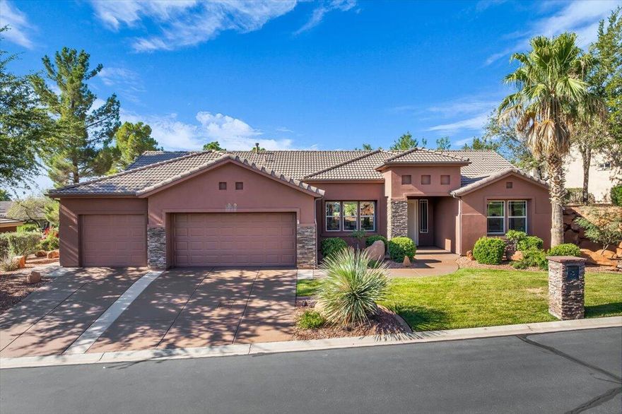 Welcome to this beautiful single family home in La Jolla Hills. This beautifully maintained, single-level residence offers an open floor plan and granite countertops throughout. Enjoy stunning views of Pine Mountain and Zion peaks, framed by palm trees and mature landscaping, all maintained by the low-cost HOA. Inside, you'll find custom cabinets, stainless steel appliances, engineered hardwood floors, and high end blinds and shades. This property is move-in-ready! Community amenities include pickleball courts, indoor/outdoor pools, tennis courts, and a clubhouse, all near a local golf course. Conveniently located minutes from shopping, dining, and Southern Utah's best trails.