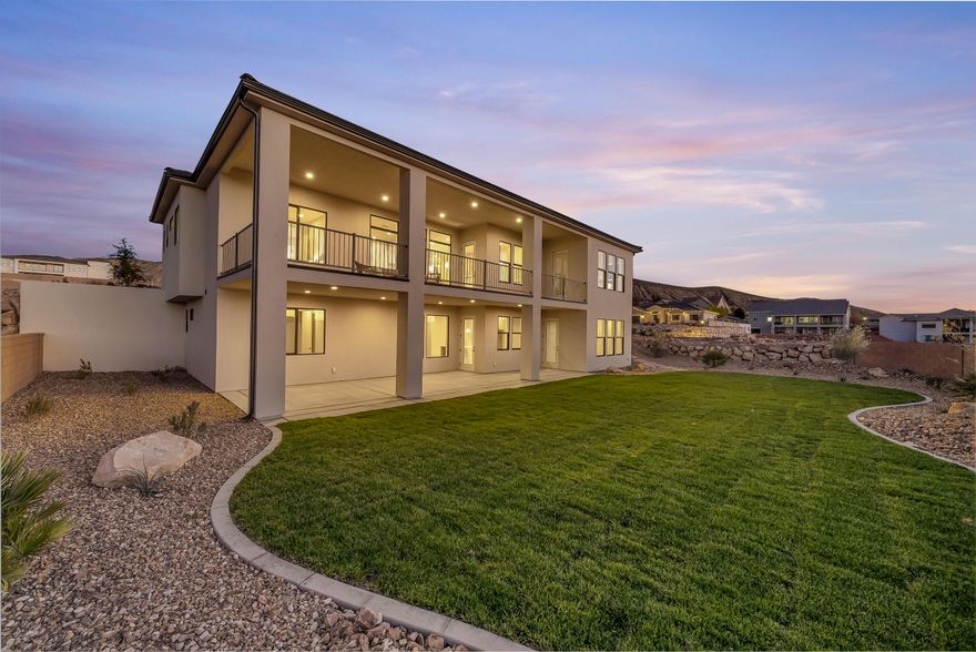 Welcome to 2098 Pinto in The Heights at Washington Bench.  This brand new multi generational home built by Rigby Construction is sure to impress and is move-in-ready.

The incredible hillside location is a dream setting with unobstructed views of the surrounding St George Valley and no backyard neighbors!

Featuring 3700 square feet, 6 bedrooms, 5 bathrooms, gourmet kitchen with designer touches, luxurious primary suite, upstairs fireplace, spacious balcony, full basement kitchen and dining nook, climate controlled basement storage, built in locker mudroom, designer upstairs laundry room, basement stacking laundry, 2x6 construction, upgraded insulation, 8' doors, tankless water heater, designer lighting throughout, RV garage, and more!

Outside features full 360º landscaping, complete backyard fencing, and huge lawn area with room for enhanced outdoor entertaining, a pool, or sport court.