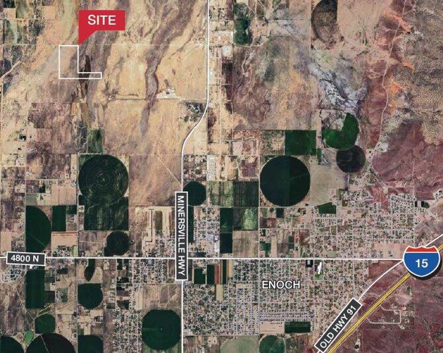 Seller financing potential. Enoch city water & sewer at the west edge of lot. Zoned: R-R-2. Located southeast of the Cedar City wastewater plant & north of Enoch City's industrial zone. Borders R-1 zoning on the west. ph: 714-858-4056. GPS coordinates: Lat 37.785657 & Longitude -113.069724. Enoch Valley Acres Subdivision. Potential for a residential subdivision or industrial park. Approximate location 6400 N & 775 W (N Bulldog Rd).