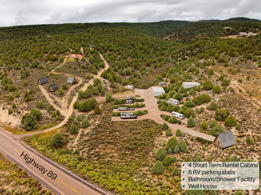Rare opportunity to own 5.78 acres of prime highway frontage on scenic Hwy 89 between Zion and Bryce Canyon National Parks. Features two elevated points with incredible views and a flat, accessible area across the wash for full use of the 5.78 acres. Perfect site for a glamping resort, tiny homes, RV park, several short-term rental homes or a personal getaway. This property overlooks the Sevier River Valley along with red rocks, cedars, and meadows. Includes 2 acre-feet of domestic approved water, enough for 8 part-time or 4 full-time units. This would be a fantastic long term investment. Listing agent is related to seller and the land owner has an active real estate license. All information is deemed reliable but not guaranteed, buyer to verify all.
