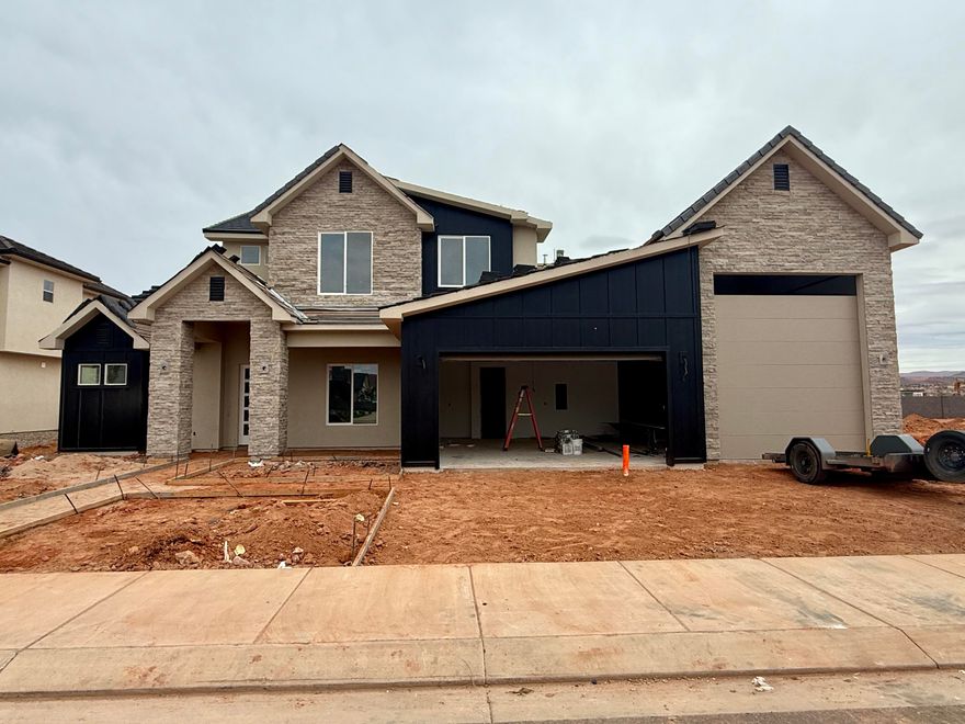 This beautiful home is situated on the east side of town and boasts features such as LVP (luxury vinyl plank) flooring, quartz countertops, and under-mount sinks with soft-close drawers and cabinets. It includes a smart home kit, a Wi-Fi router, a programmable thermostat, and a keyless front door lock. The garage features an epoxy-coated floor and accommodates a 50-foot RV garage. Additionally, there is a 12-foot side parking space and a 37-foot backyard. The home is also plumbed for a future pool.