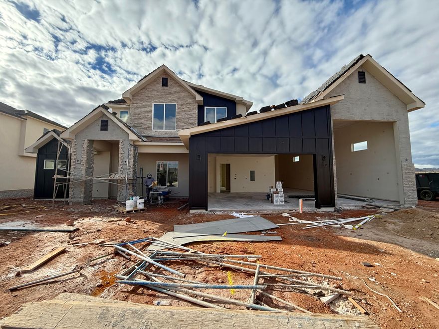 This beautiful home is situated on the east side of town and boasts features such as LVP (luxury vinyl plank) flooring, quartz countertops, and under-mount sinks with soft-close drawers and cabinets. It includes a smart home kit, a Wi-Fi router, a programmable thermostat, and a keyless front door lock. The garage features an epoxy-coated floor and accommodates a 50-foot RV garage. Additionally, there is a 12-foot side parking space and a 37-foot backyard. The home is also plumbed for a future pool.