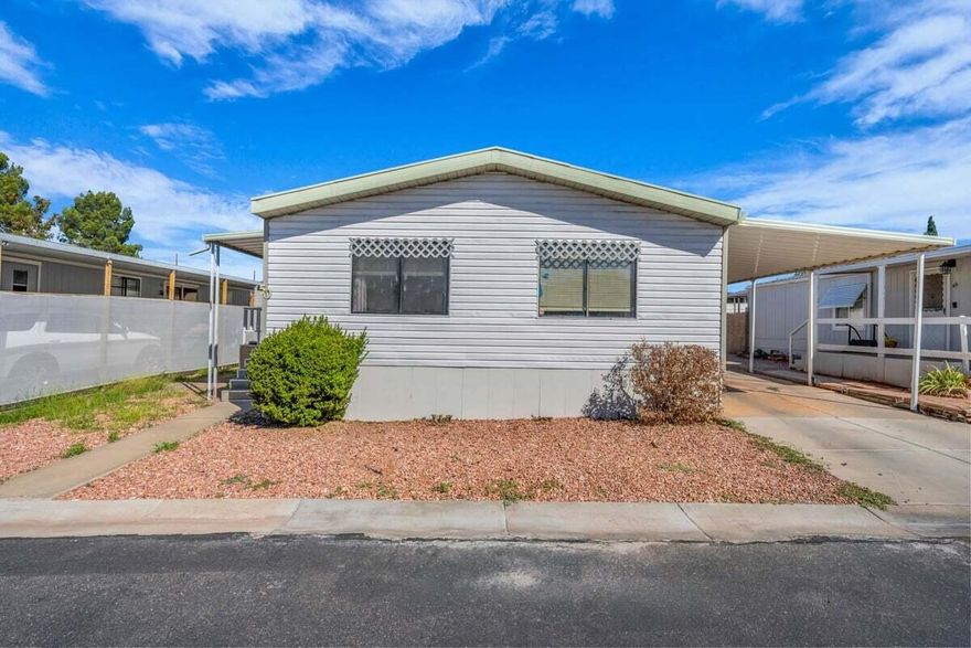 This spacious 3-bedroom, 2-bath mobile home is perfectly situated in a prime location close to shopping, schools, walking trails, parks, and more! The rented lot is both affordable and low maintenance, offering excellent value with plenty of open space to enjoy. Inside, you'll find a bright and inviting primary suite featuring a beautifully renovated master bathroom, along with a functional layout that includes a kitchen with generous counter space and a dining area with a charming built-in hutch. The home also offers the convenience of being near the clubhouse and mailboxes. Outside, enjoy a spacious covered carport for parking and a large storage shed for all your extras. Seller to include Washer/Dryer & Refrigerator. Buyer to verify all information, deemed reliable, however buyer to verify all info including utilities, rental restrictions, and HOA information if applicable.