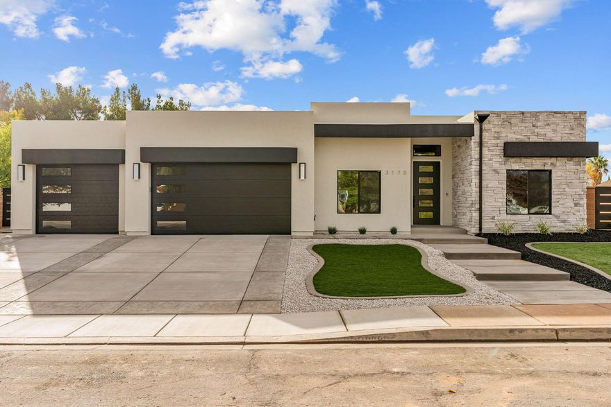 New construction with 12 ceilings in the main gathering area, Thermador appliances, quiet and private primary suite, along with two other junior ensuite bedrooms. Totally landscaped with room for extra parking, turf in the front and real grass in the back to knock down the heat and have something real to be on. 2 by 6 construction.