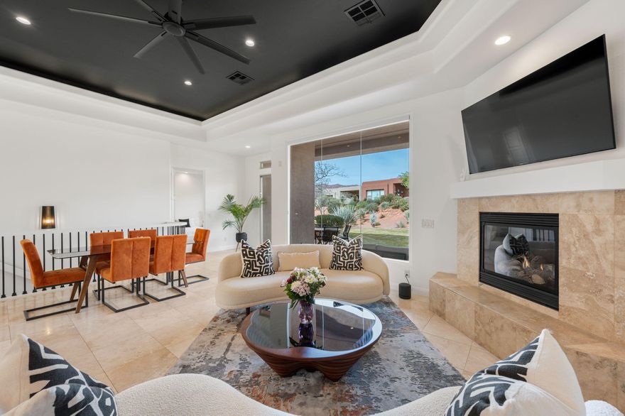 Absolutely lovely, updated and fully furnished! 5-bed (incl. casita), 4-bath  2900+ sq ft. home in charming Entrada. Rare opportunity: Great room AND  family/theater room w/ wet bar, 84'' TV (4 TVs total) are ideal for multi-gen getaways & hosting. Enjoy a private courtyard w/ custom gate & north-facing patio. Newly painted inside/out. High-quality build, trayed ceilings, quartz kitchen counters. 4 fridges (2 mini), built-in KitchenAid convection oven and top range; central vac w/ kitchen sweep; security wired. Neutral light tones w/ color pops. $240.00/month Social Membership is req. and amenities include: private dining, social events, wellness center (remodel underway), fitness classes, weight room, 2 pools, 2 hot tubs, pickleball, volleyball & basketball courts.